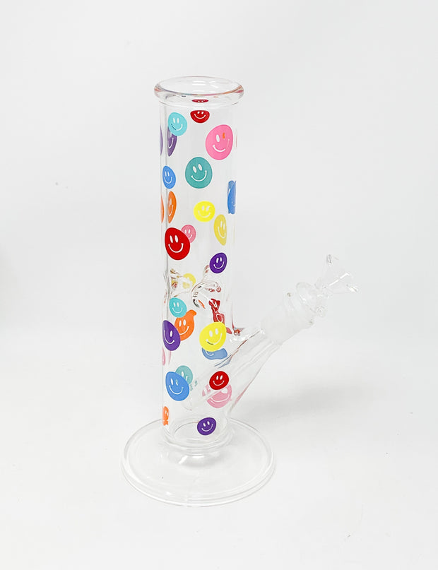 Rainbow Smiley Face Straight Tube Glass Hand Pipe/Bong
