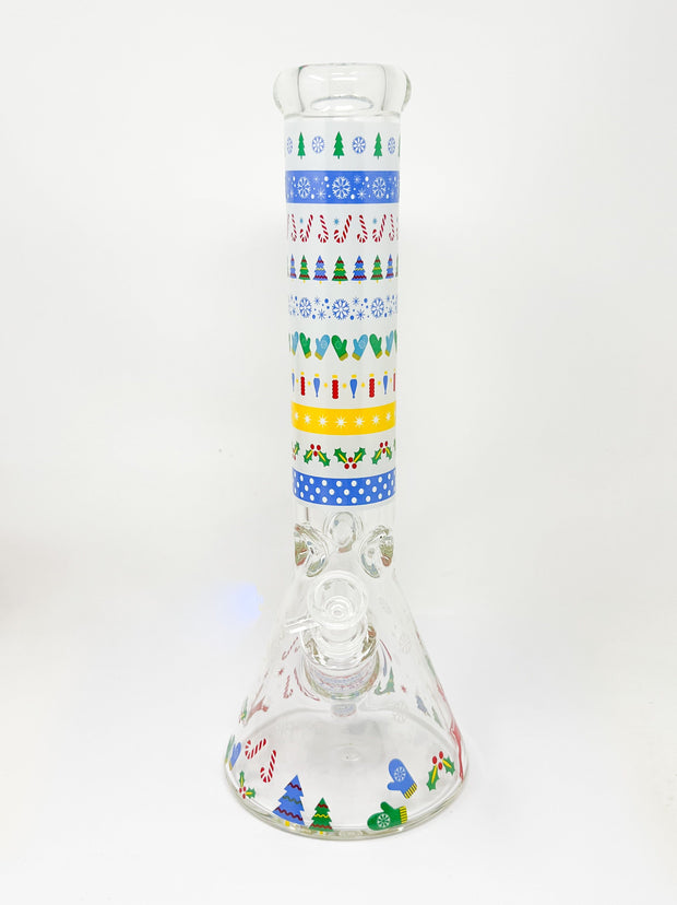 Holly Jolly Christmas Sweater Beaker Glass Water Pipe/Bong