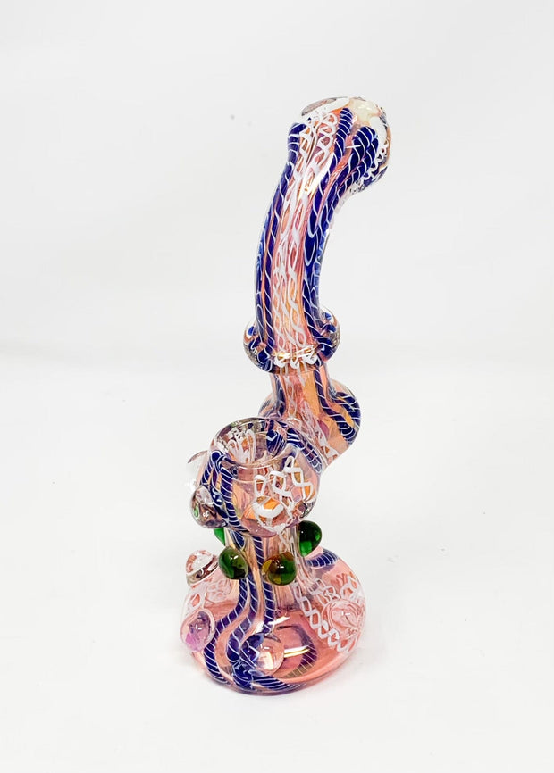 Pink and Blue Swirl with Green Knuckles Glass Hand Pipe/Bubbler