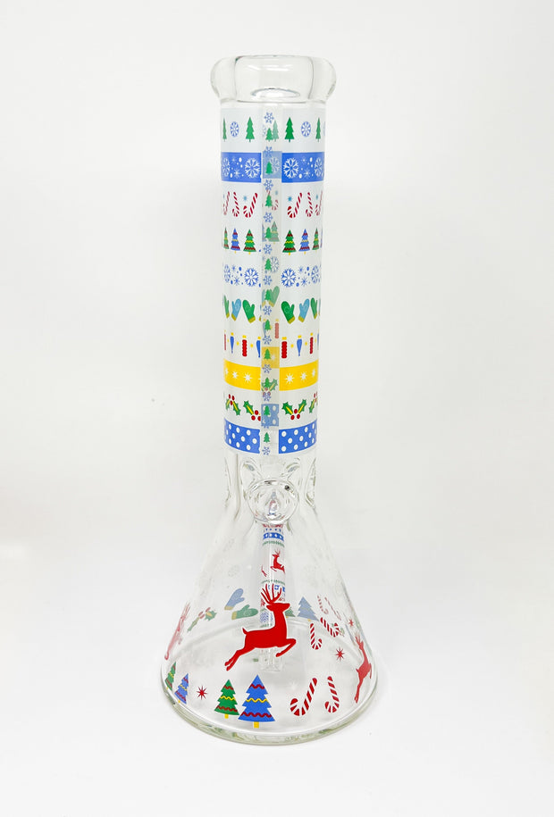 Holly Jolly Christmas Sweater Beaker Glass Water Pipe/Bong