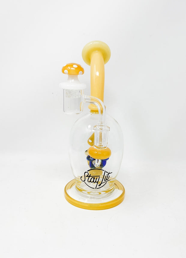 Yellow Mushroom Bent Neck Glass Water Hand Pipe/Dab Rig