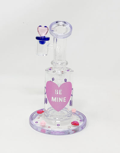 Be Mine Valentine Purple 6.5in Bent Neck Glass Water Hand Pipe/Dab Rig