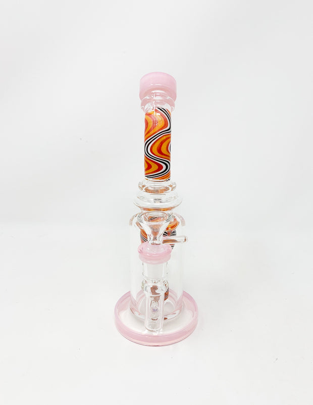 Pink Rainbow Swirl 9in Bent Neck Glass Water Pipe/Dab Rig