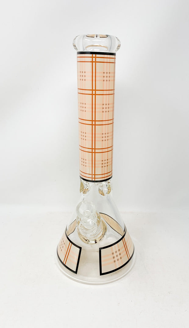 Beige Plaid Beaker Glass Water Pipe/Bong