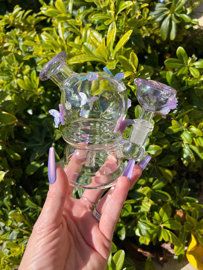 Purple Butterfly Dome Glass Water Pipe/Dab Rig