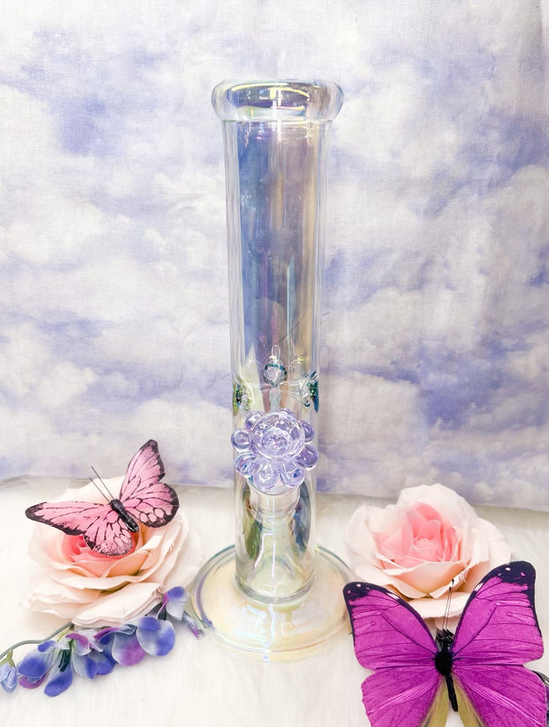 Iridescent Butterfly 8in Glass Water Pipe/Bong