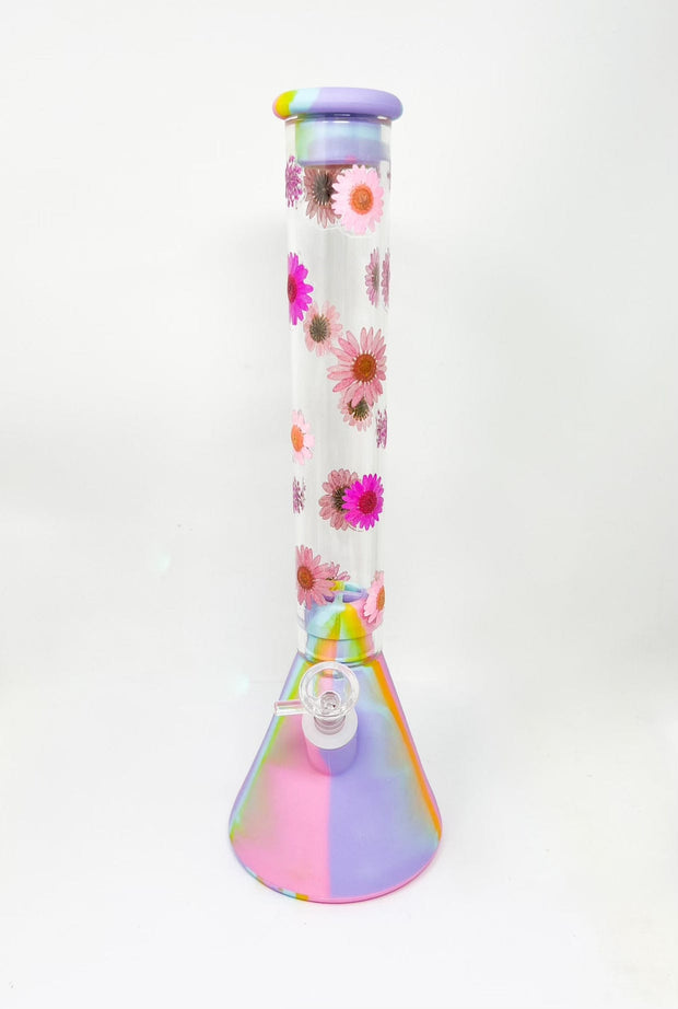 Pink Flower Child 14in Silicone Water Pipe/Bong