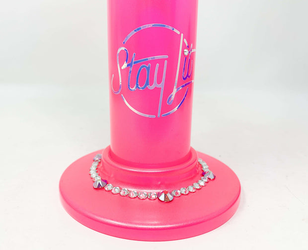 Pink StayLit Opal Hologrpahic Crystal 11.5in Glass Water Pipe/Bong