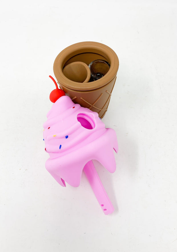 Pink Silicone Ice Cream Cone Water Pipe/Bong