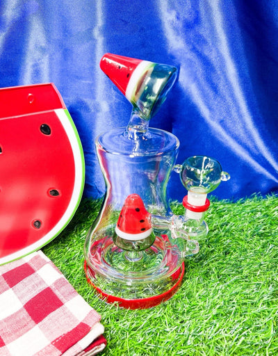 Red Watermelon 8in Glass Water Pipe/Dab Rig