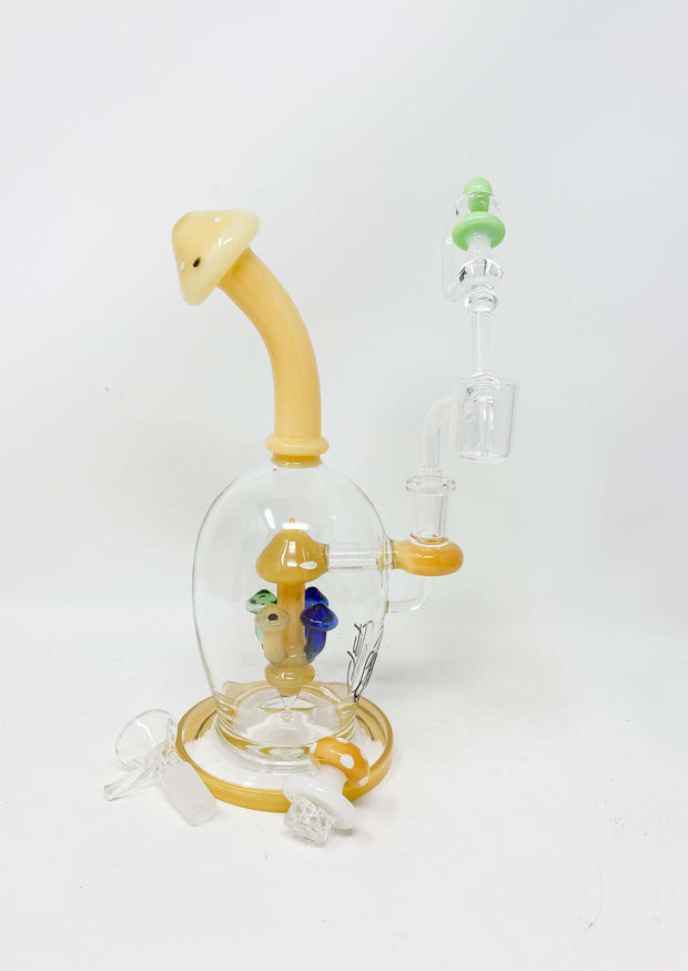 Yellow Mushroom Bent Neck Glass Water Hand Pipe/Dab Rig