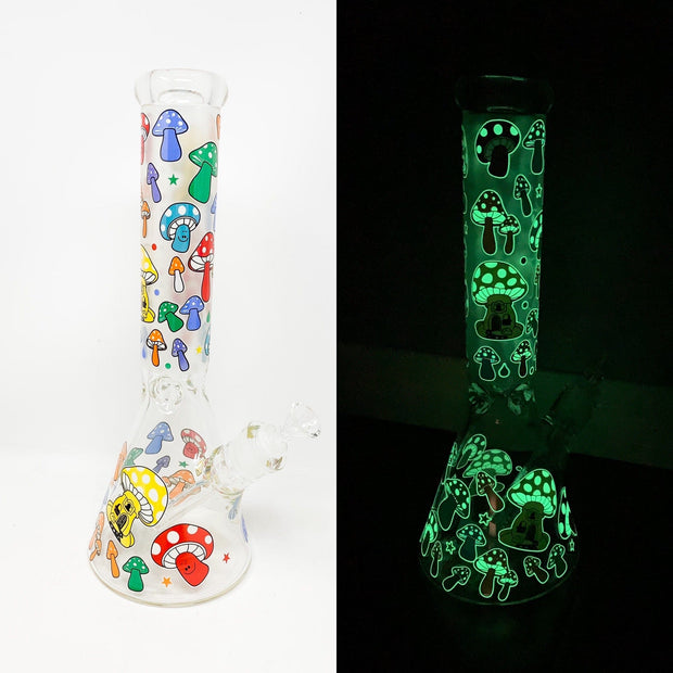 Rainbow Mushrooms Glow In The Dark Glass Hand Pipe/Bong