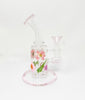 Pink Floral Pink Bent Neck Glass Water Hand Pipe/Dab Rig