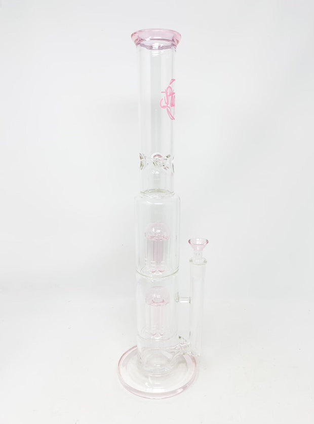 StayLit Pink Double Perc 18in Beaker Glass Water Pipe/Dab Rig
