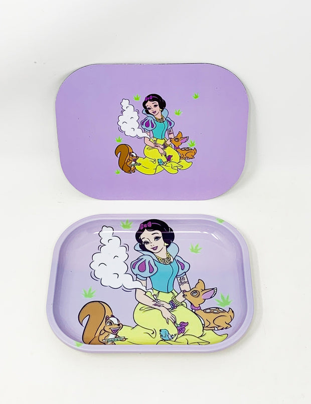 Stoner White Princess Magnetic Lid Metal Rolling Tray