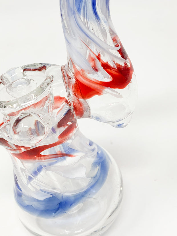 Red White and Blue Swirl Bubbler Glass Hand Pipe