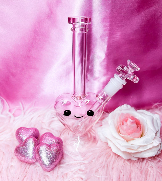 Pink Cupid Heart Glass Water Pipe/Dab Rig