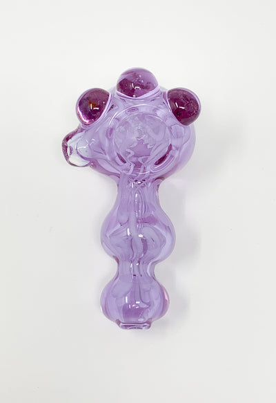 Pink White Swirls Knuckle Head Ribbed Glass Hand Pipe