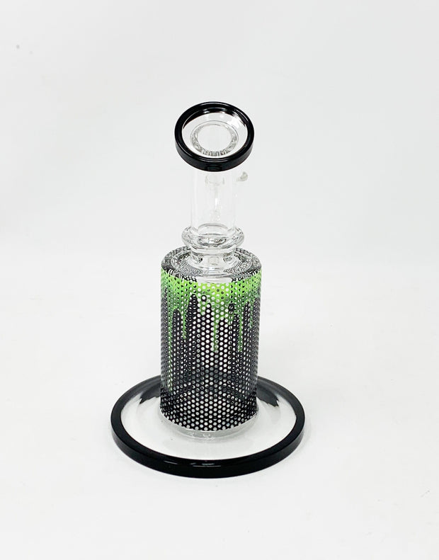 Green Slime Drip Perforated Vinyl 6.5in Bent Neck Glass Water Hand Pipe/Dab Rig