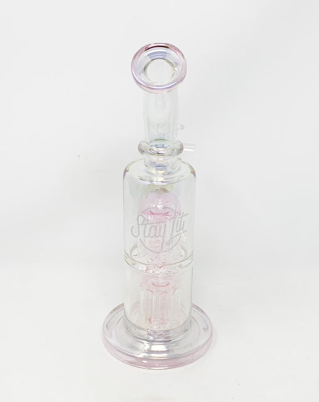 StayLit Iridescent Double Tree Perc Bent Neck Glass Water Pipe/Rig
