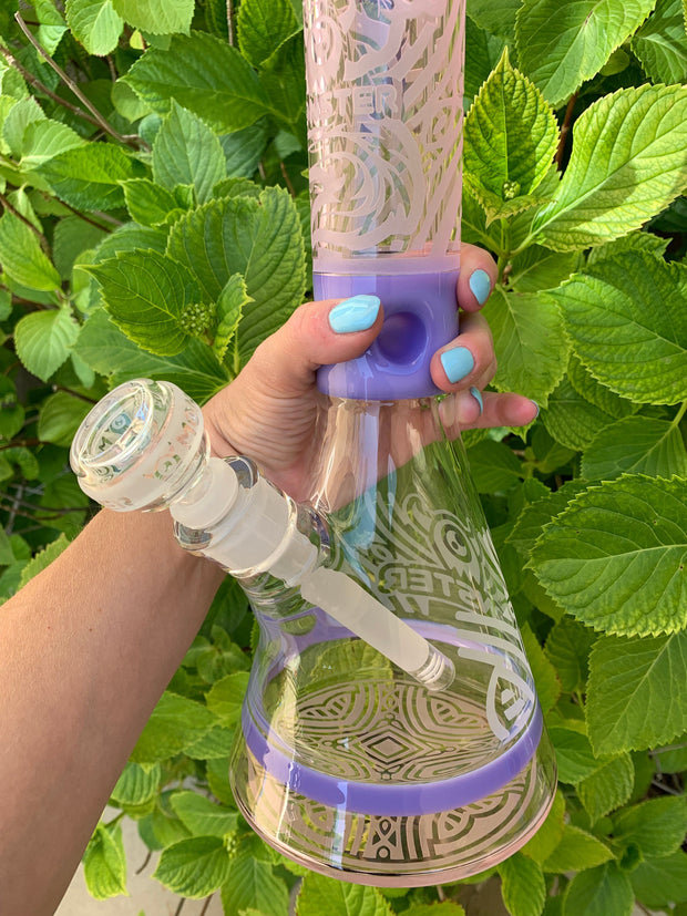 Monster Sandblasted Dragon Floral 18in Glass Water Pipe/Bong
