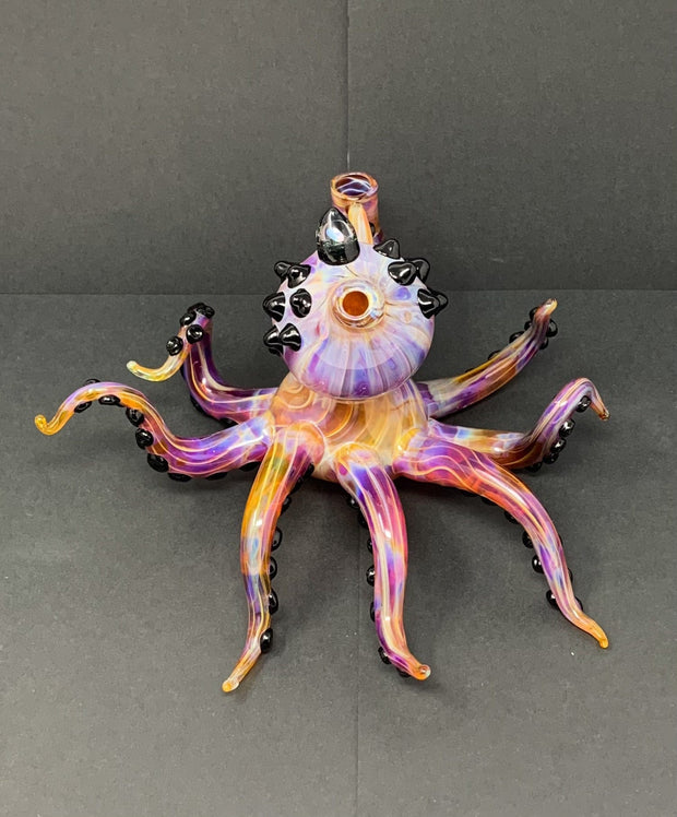 Izzy The Glassblower Amber Purple Galaxy Octopus Heady Glass Water Pipe/Dab Rig