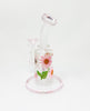 Pink Floral Pink Bent Neck Glass Water Hand Pipe/Dab Rig