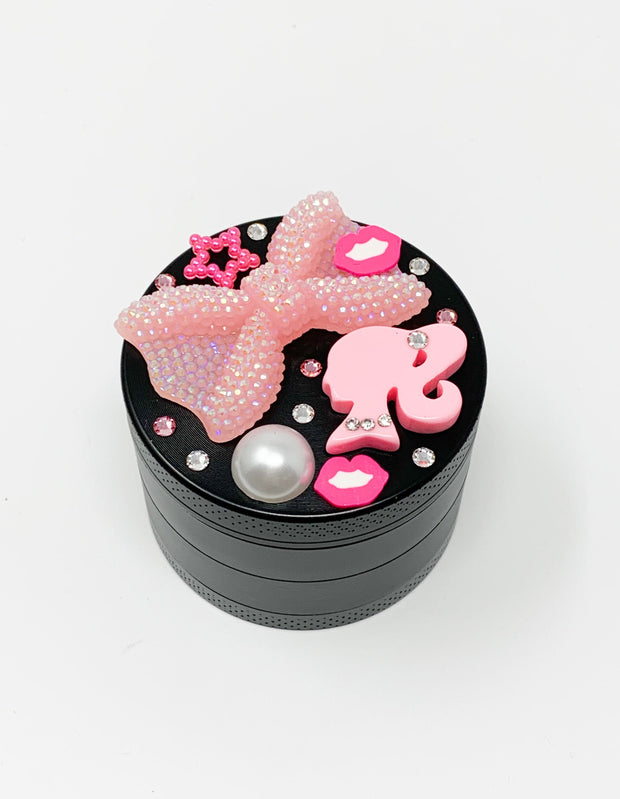 Pink Girly Herb Grinder Crystal Spice Grinder 4 Piece 55mm W/ Cleaning Tool
