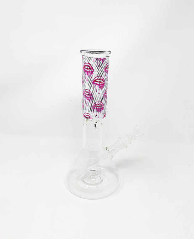 Pink Lips Drip Beaker Glass Water Pipe/Bong