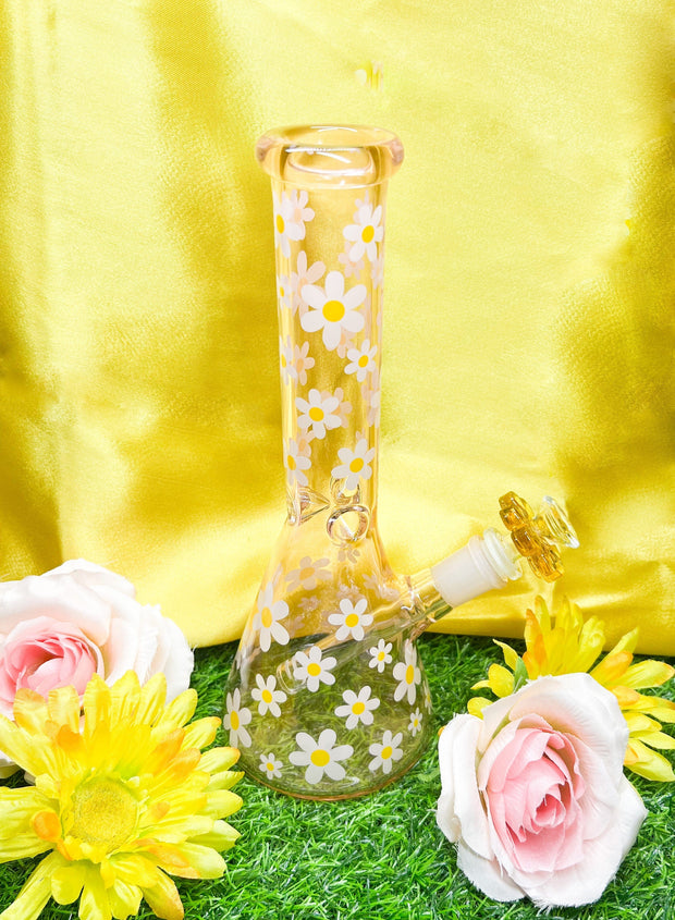 Retro Pink Daisies Glass Water Pipe/Bong