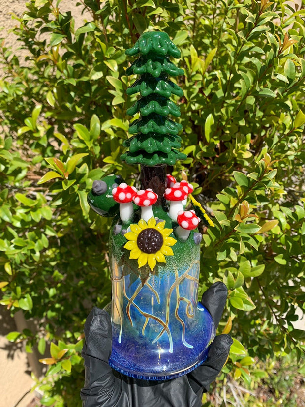 Los1Glass Red Mushroom Sunflower Tree Heady Glass Water Pipe/Dab Rig