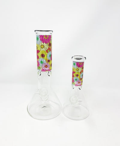 Daisy Flowers Beaker Glass Water Pipe/Bong