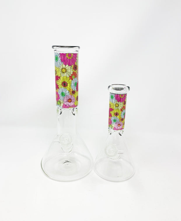 Daisy Flowers Beaker Glass Water Pipe/Bong