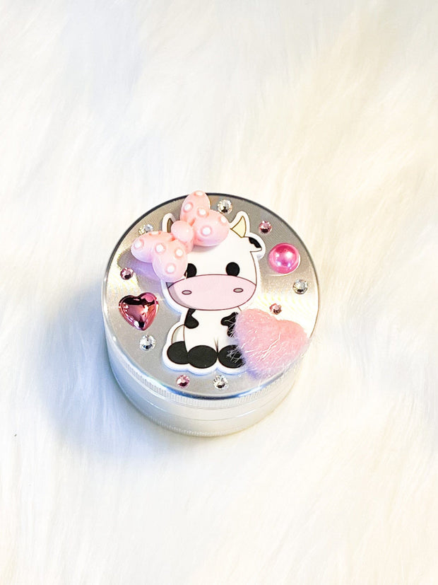 Cute Cow Crystal 4 Piece Grinder 55mm W/ Cleaning Tool