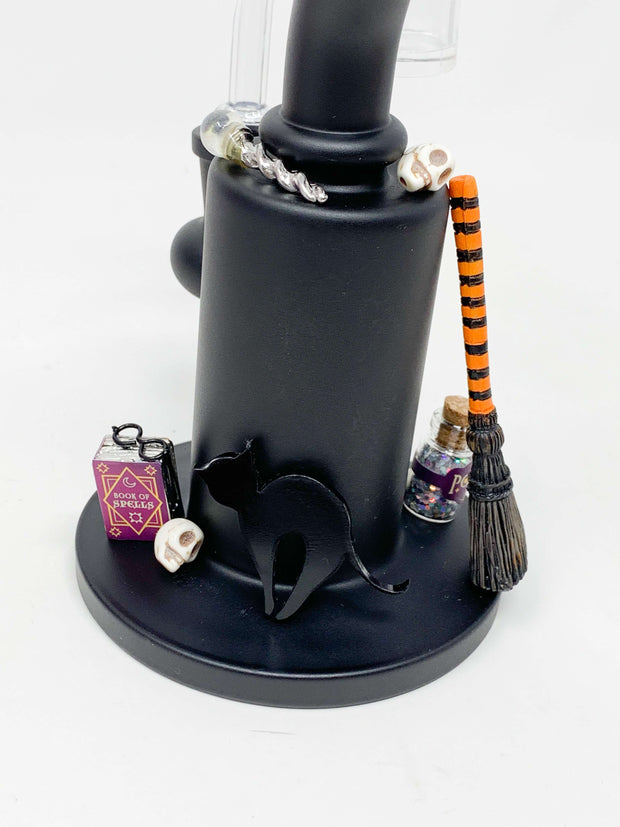 Hocus Pocus Witches Matte Black Bent Neck Glass Water Hand Pipe/Dab Rig