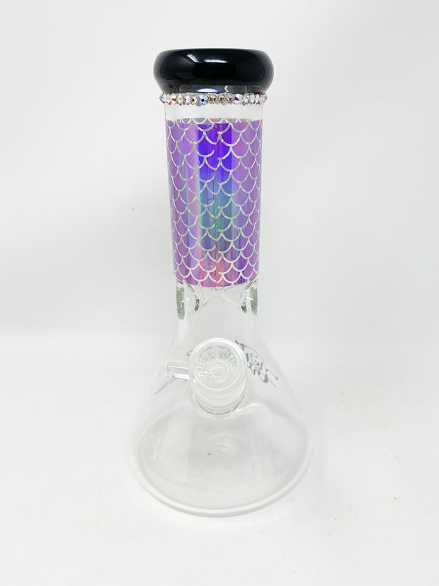 StayLit Mermaid Purple Bow Swarovski Crystal 10in Beaker Glass Water Pipe/Bong