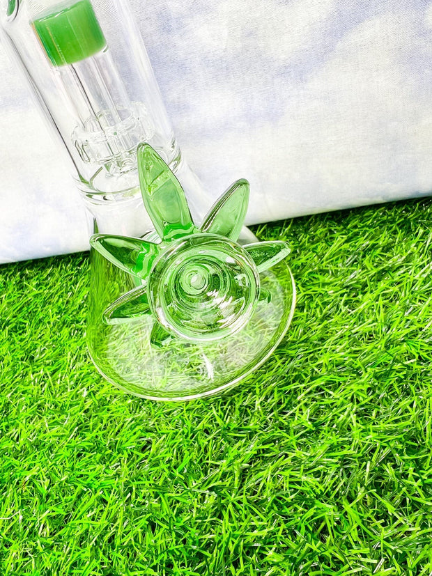 Jade Green Weed Leaf 10in Glass Water Pipe/Bong