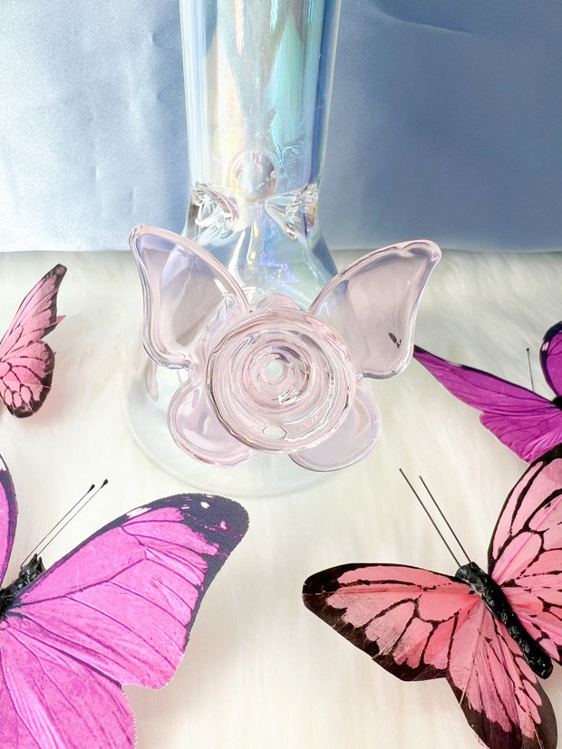 Iridescent Butterfly 10in Glass Water Pipe/Bong