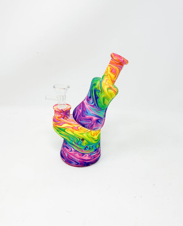 Purple Pink Rainbow Marble Swirl Silicone Water Pipe/Bong