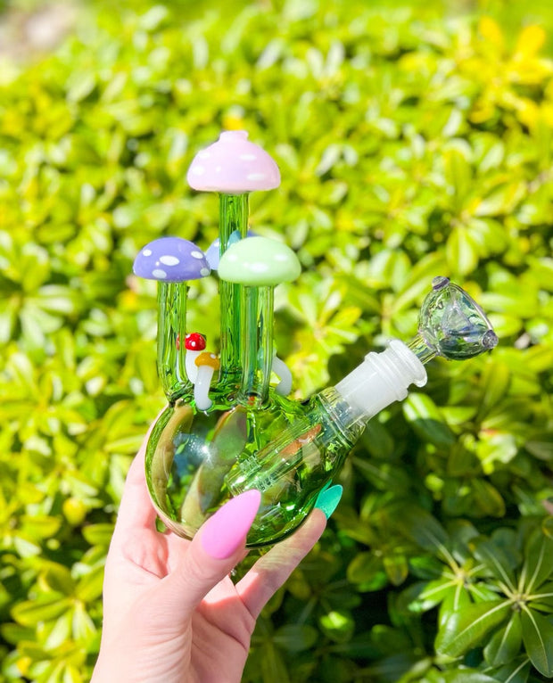 Sprouting Rainbow Mushroom Glass Water Pipe/Dab Rig