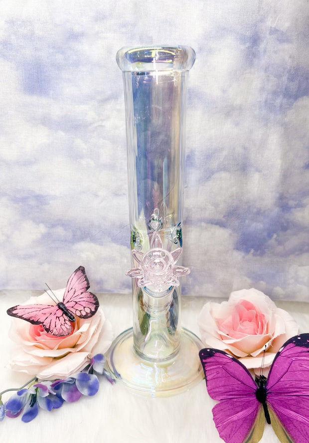 Iridescent Butterfly 10in Glass Water Pipe/Bong
