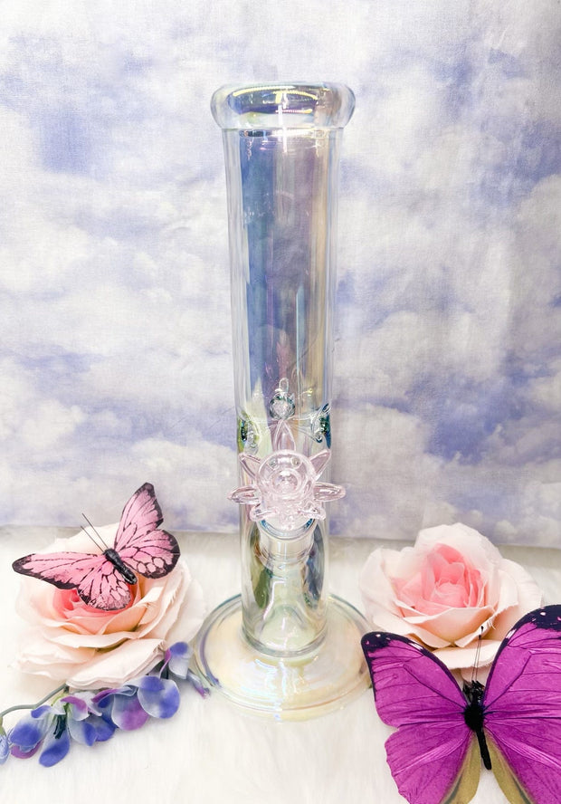 Iridescent Butterfly 8in Glass Water Pipe/Bong