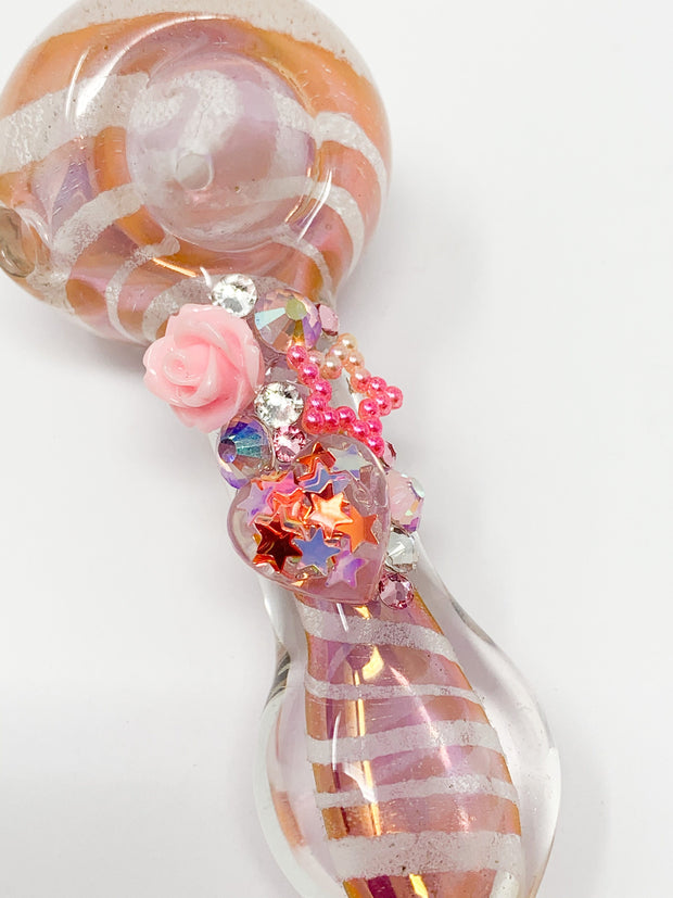 Pink Swirl Star Heart Crystal Glass Hand Pipe