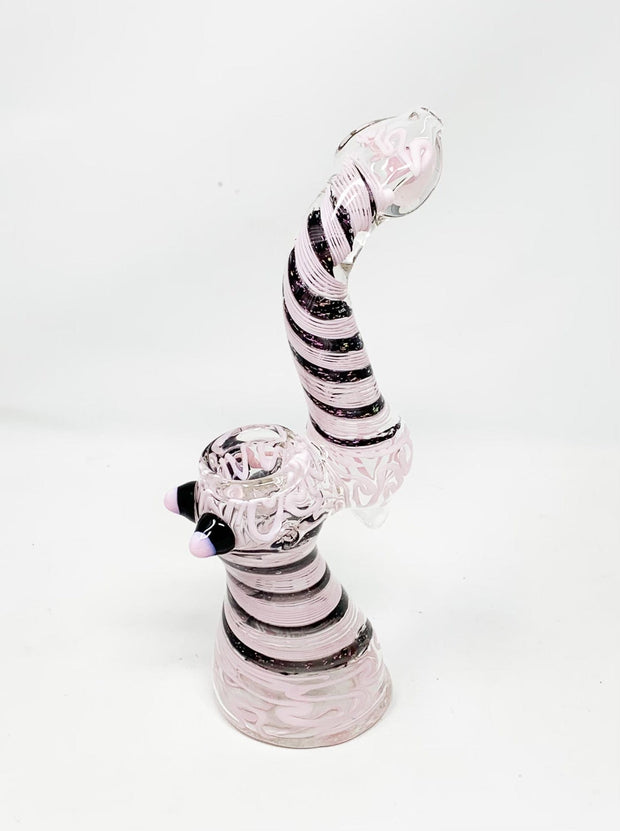 Pink Purple Dichroic Swirl Glass Hand Pipe/Bubbler