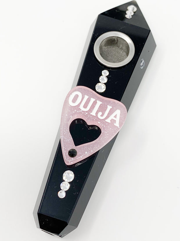 Black Obsidian Crystal Hand Pipe Light Pink Ouija Swarovski