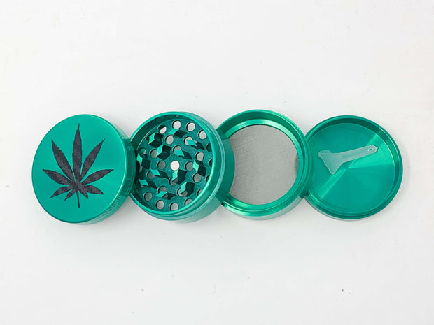 True Green Herb Grinder Carbon Fiber Weed Leaf 4 Piece 55mm W/ Cleaning Tool