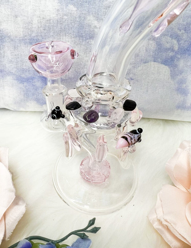 Pink Purple Crystal Beehives Glass Water Pipe/Dab Rig
