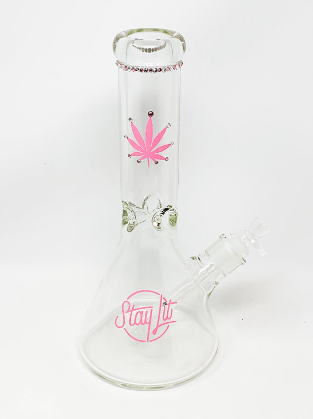 Pink StayLit Crystal 12in Beaker Glass Water Pipe/Bong