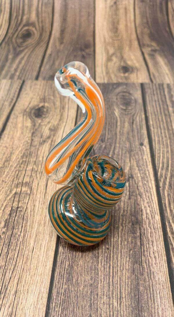 Teal and Orange Swirl Bubbler Glass Pipe
