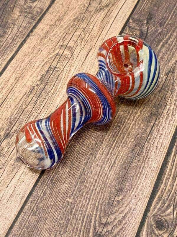 Red White and Blue Swirls Glass Hand Pipe